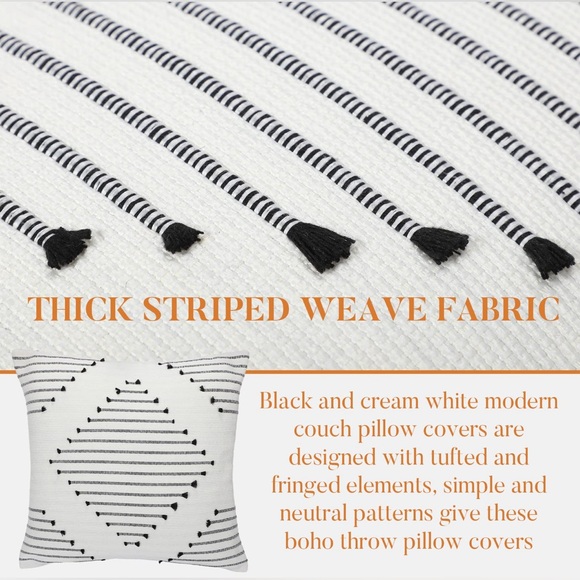 Oudain Set of 2 Boho Throw Pillow Covers 18” x 18” Tufted with Tassel NWOT - Picture 7 of 9